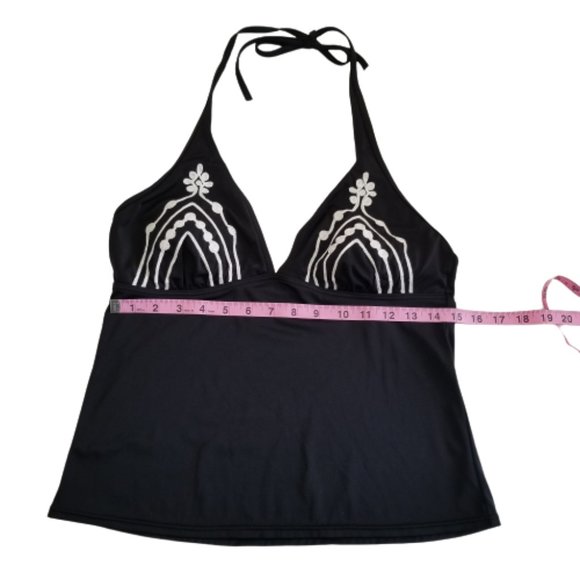 Be Creative Tankini Halter Swim Top Tie Back Black Embroidery Small - Picture 6 of 10